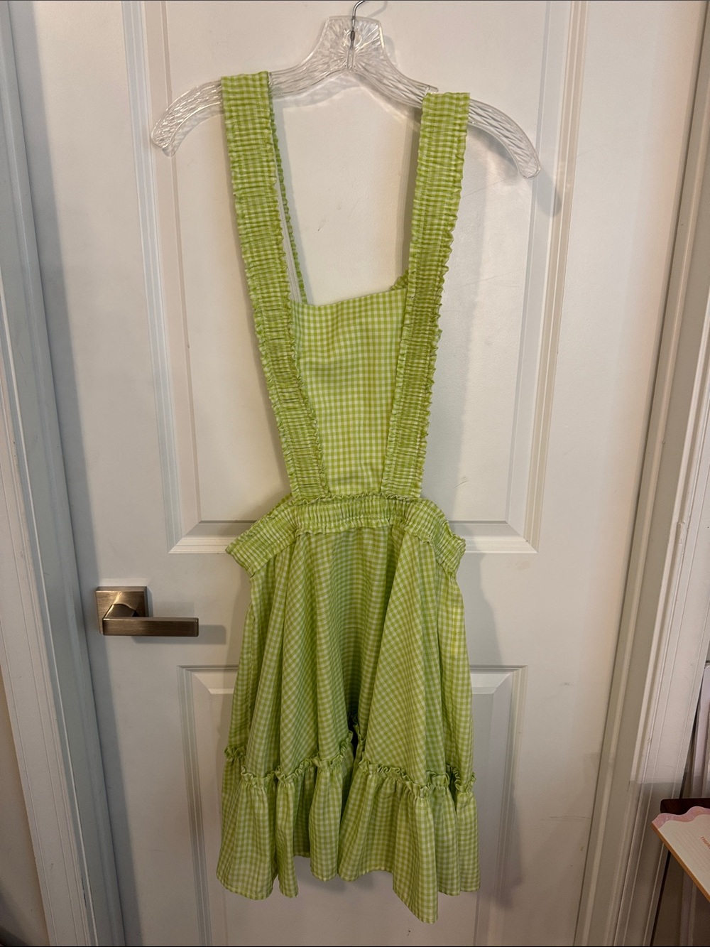 Ruffled Gingham Midi Pinafore Dress in Lime
